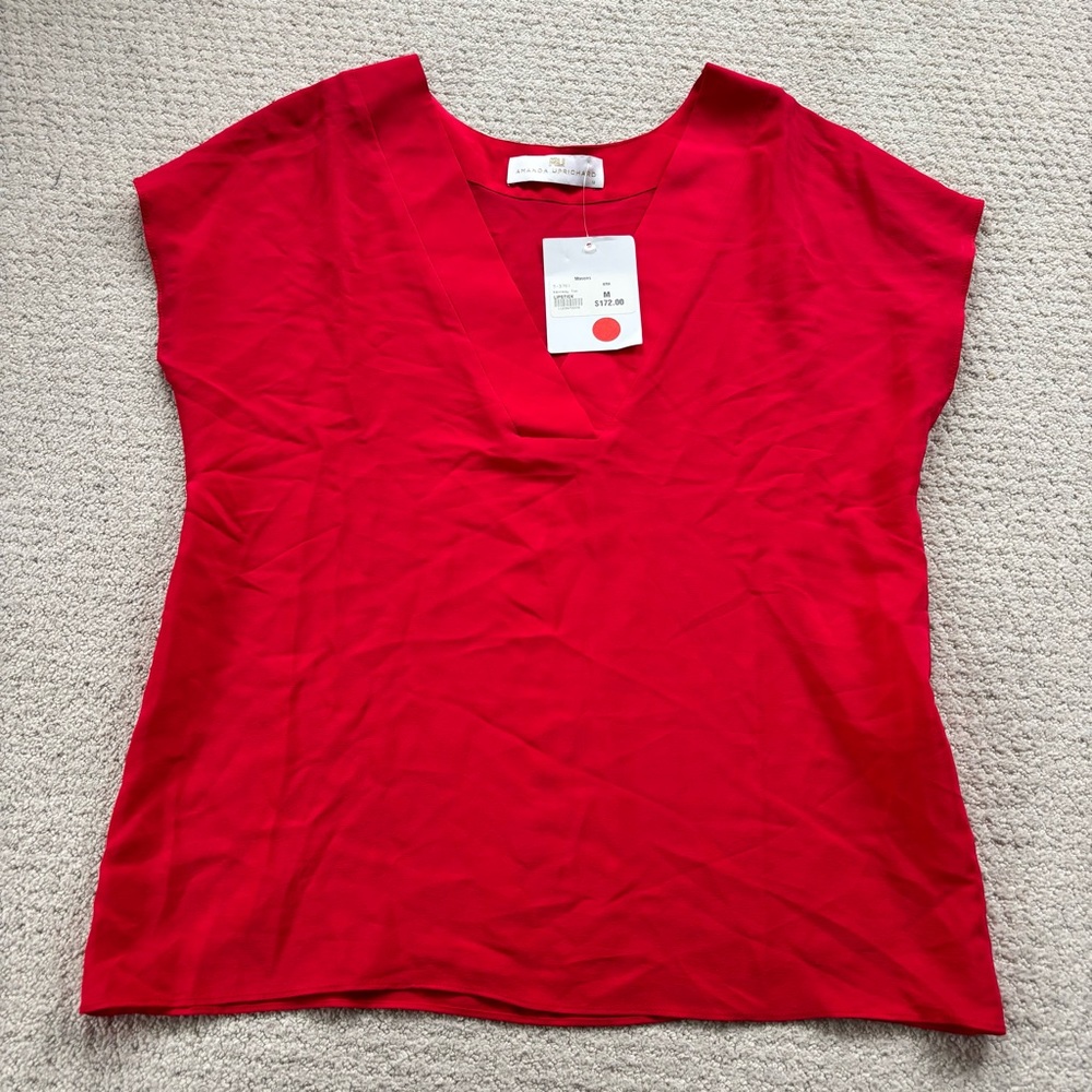 Amanda uprichard Vibrant Red V-Neck Women's silk Top